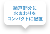 納戸部分に水まわりをコンパクトに配置