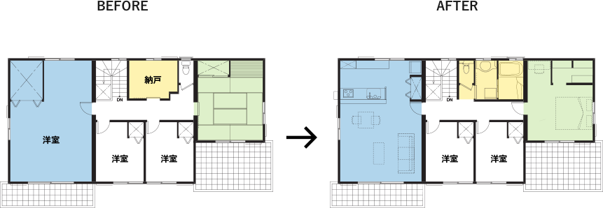 リフォーム前後の間取りの変化