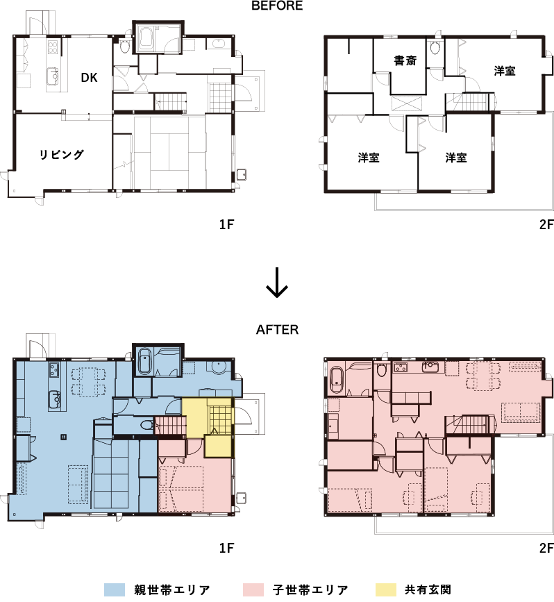 リフォーム前後の間取りの変化