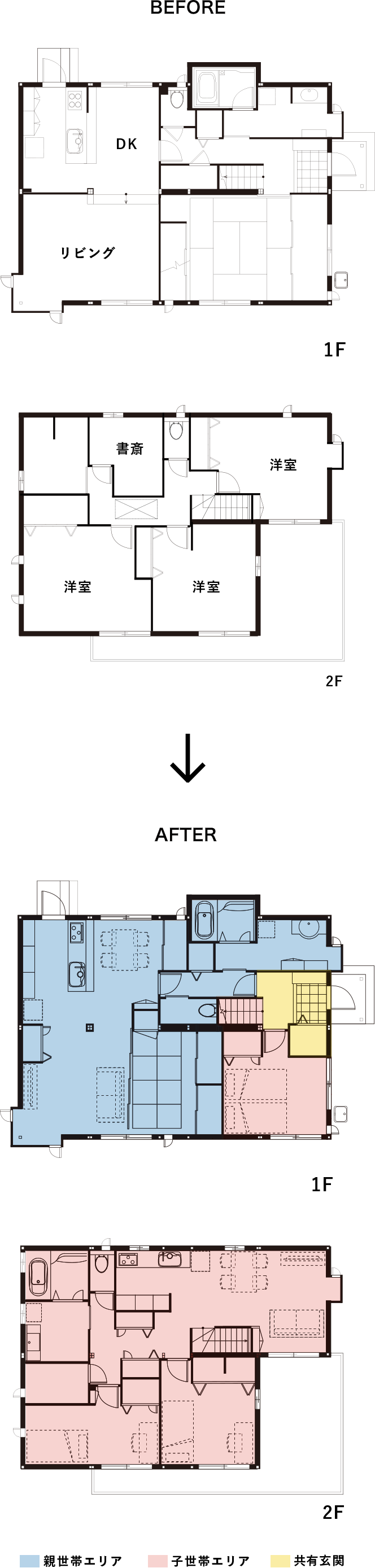 リフォーム前後の間取りの変化