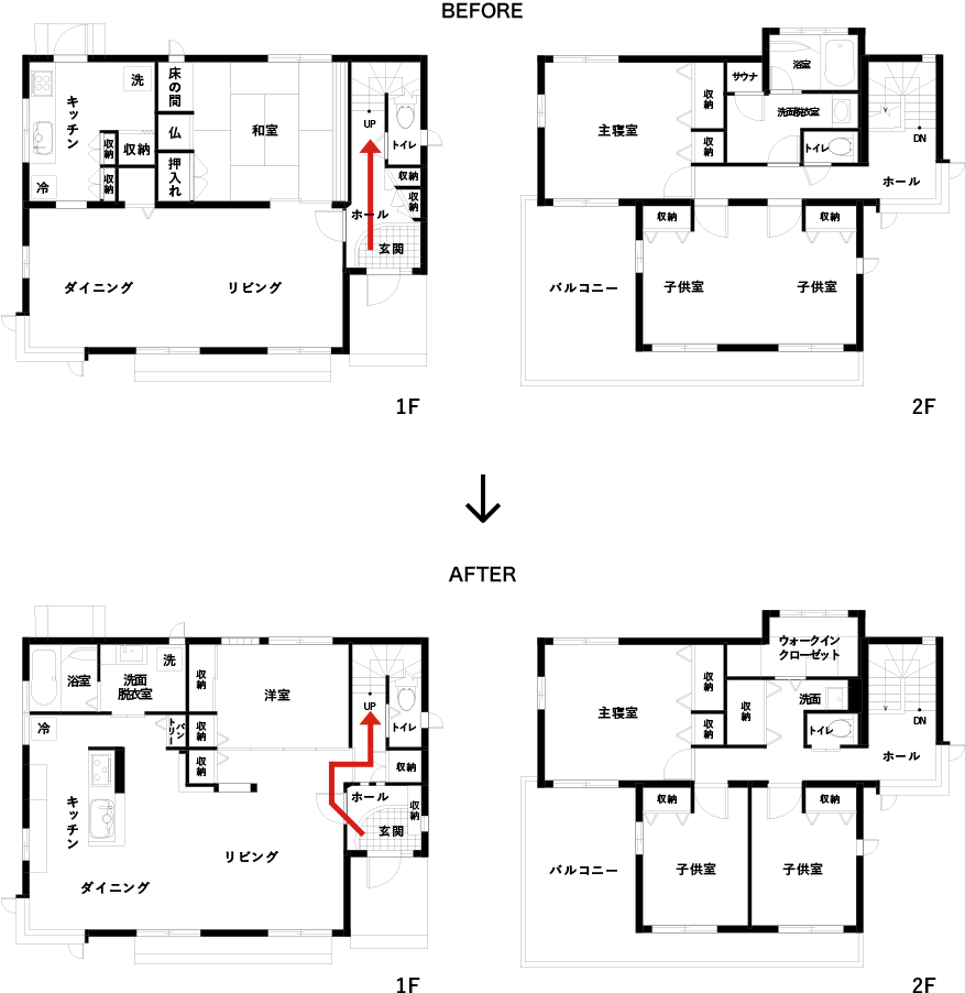リフォーム前後の間取りの変化