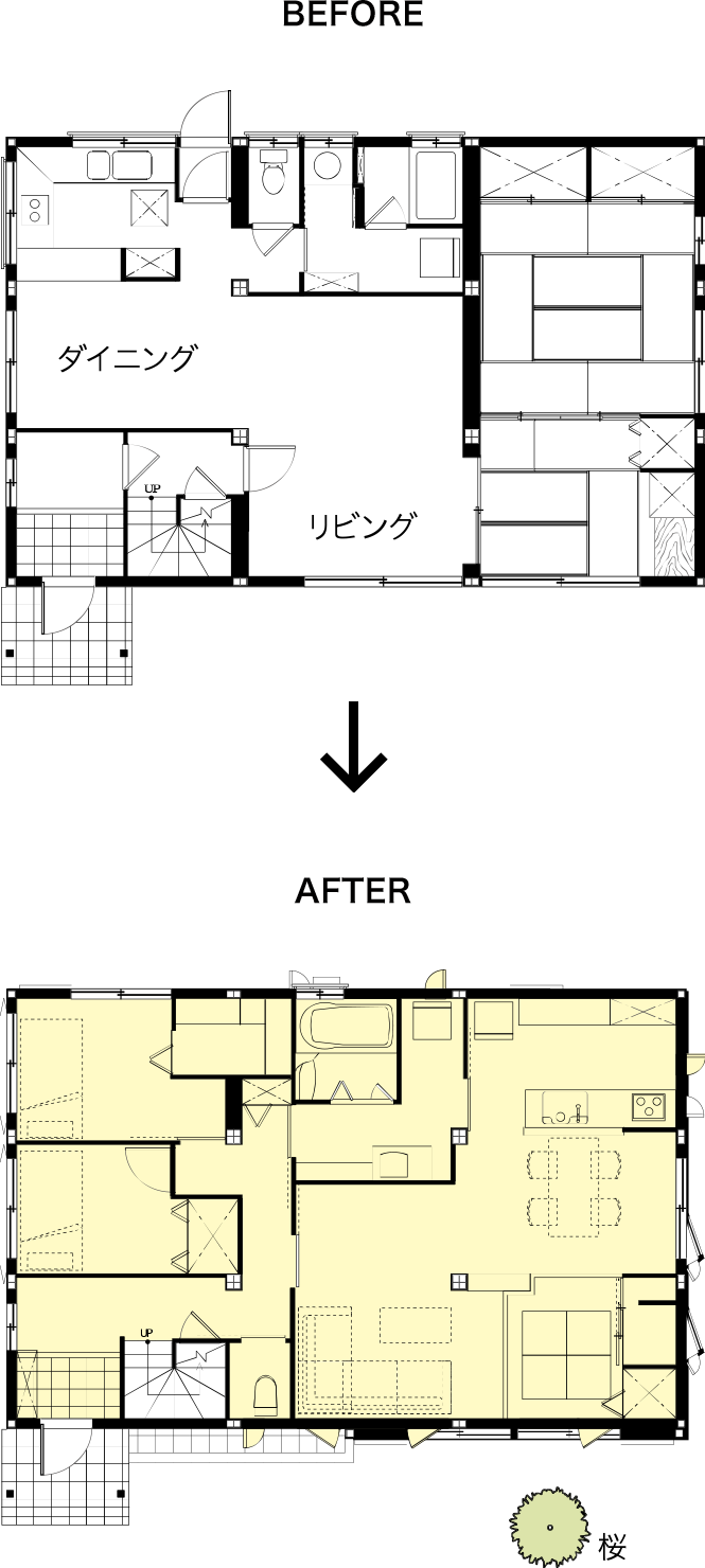 リフォーム前後の間取りの変化