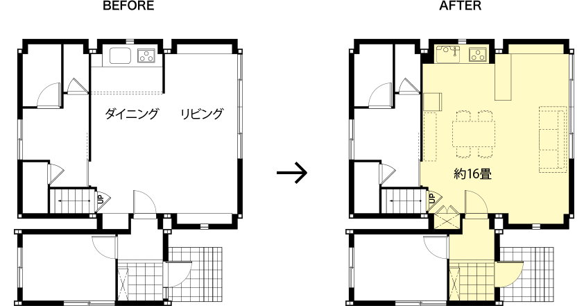 リフォーム前後の間取りの変化