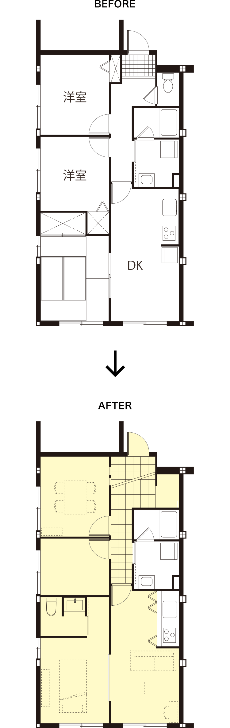 リフォーム前後の間取りの変化