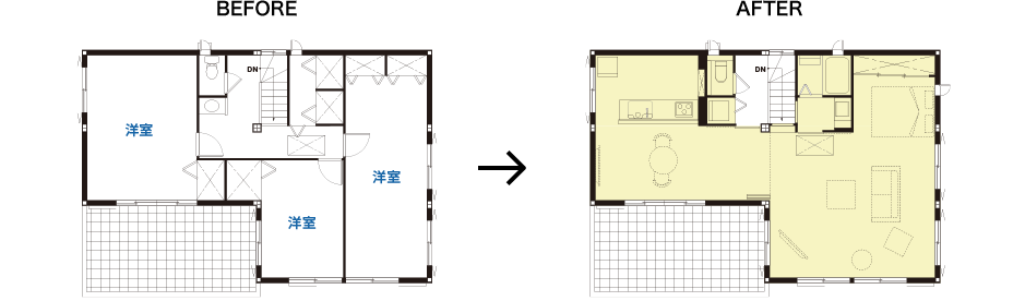 リフォーム前後の間取りの変化