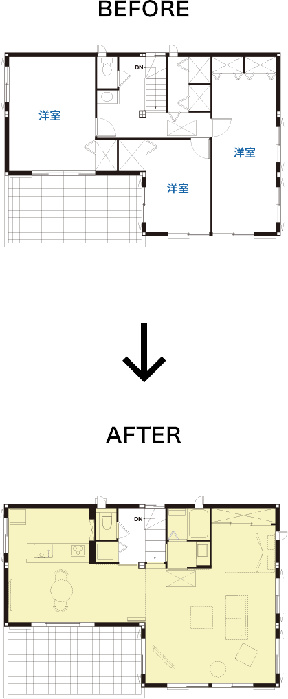 リフォーム前後の間取りの変化