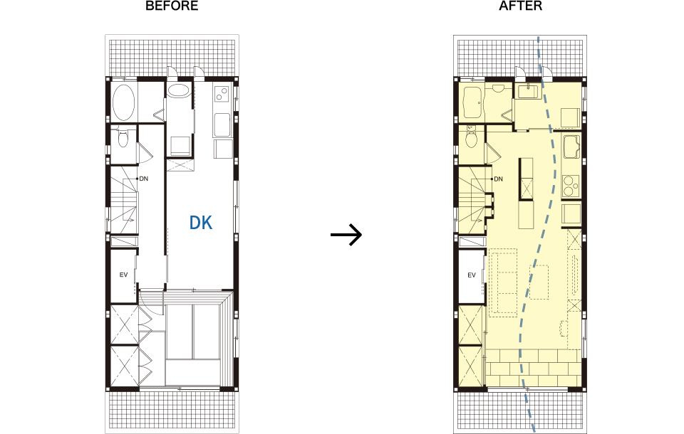 リフォーム前後の間取りの変化