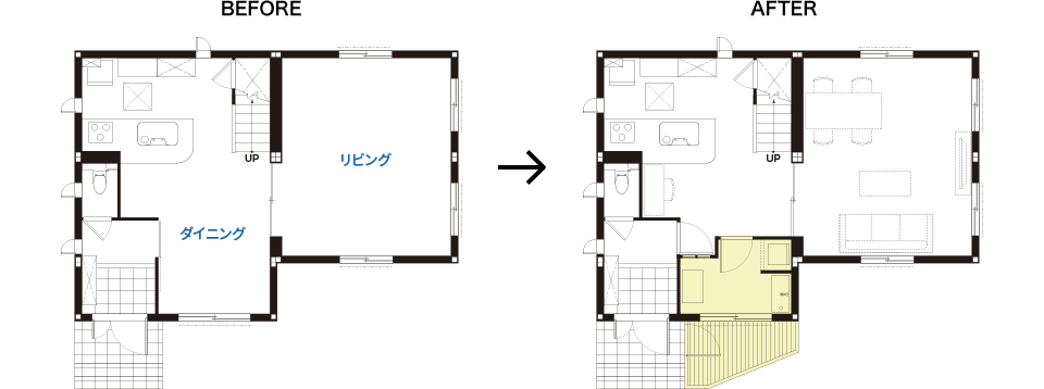 リフォーム前後の間取りの変化