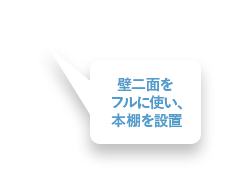 壁二面をフルに使い、本棚を設置