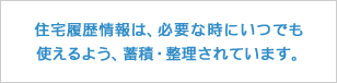 住宅履歴情報は、必要な時にいつでも使えるよう、蓄積・整理されています。